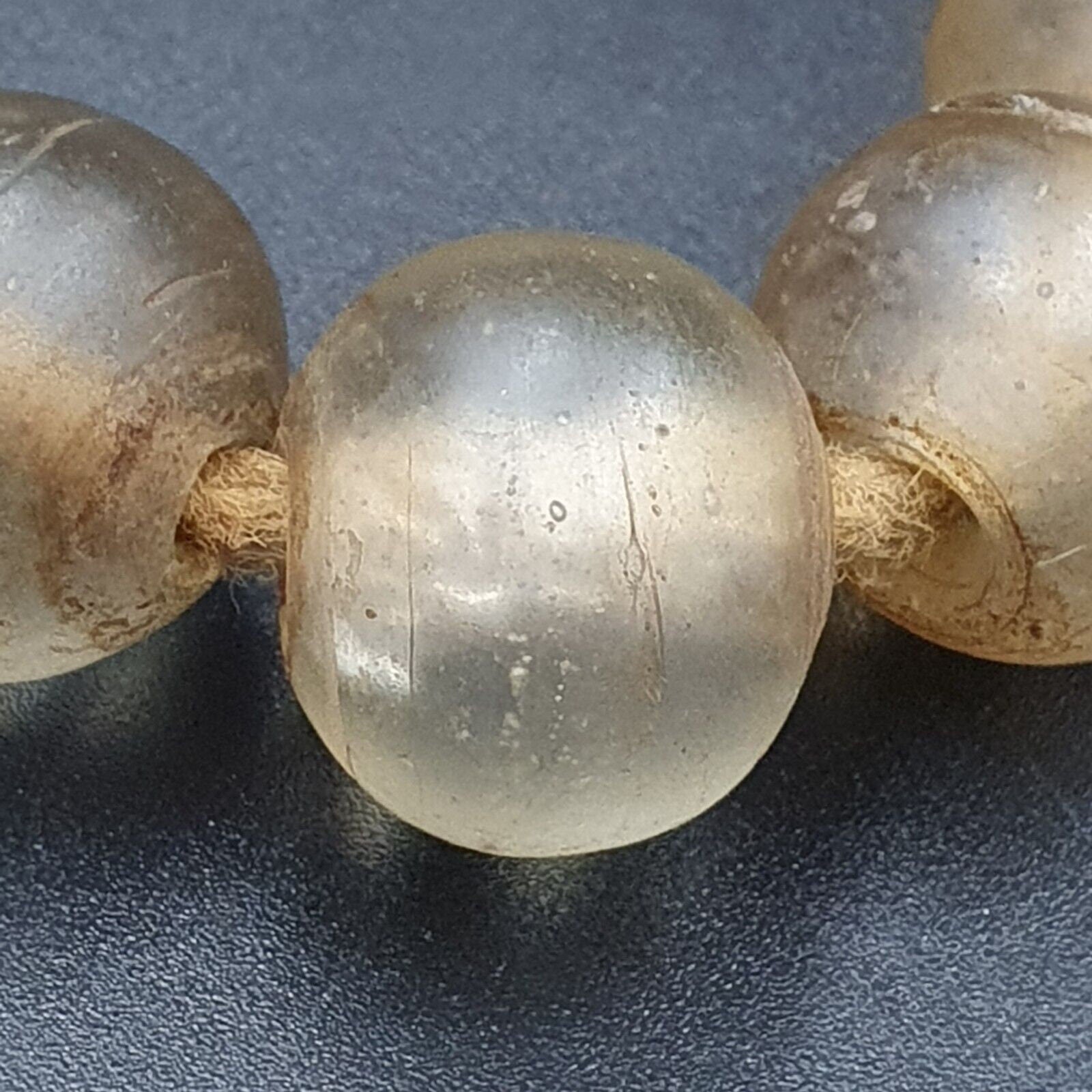 African trade beads antique rare  bubbles beads white clear round 15-18mm