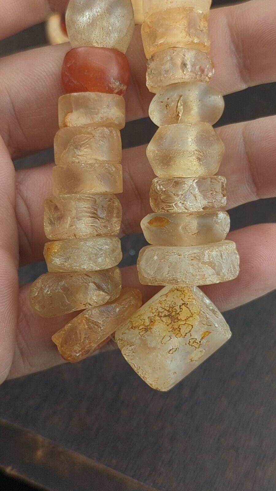 Ancient african agate crystal carnelian and quartz beads necklace
