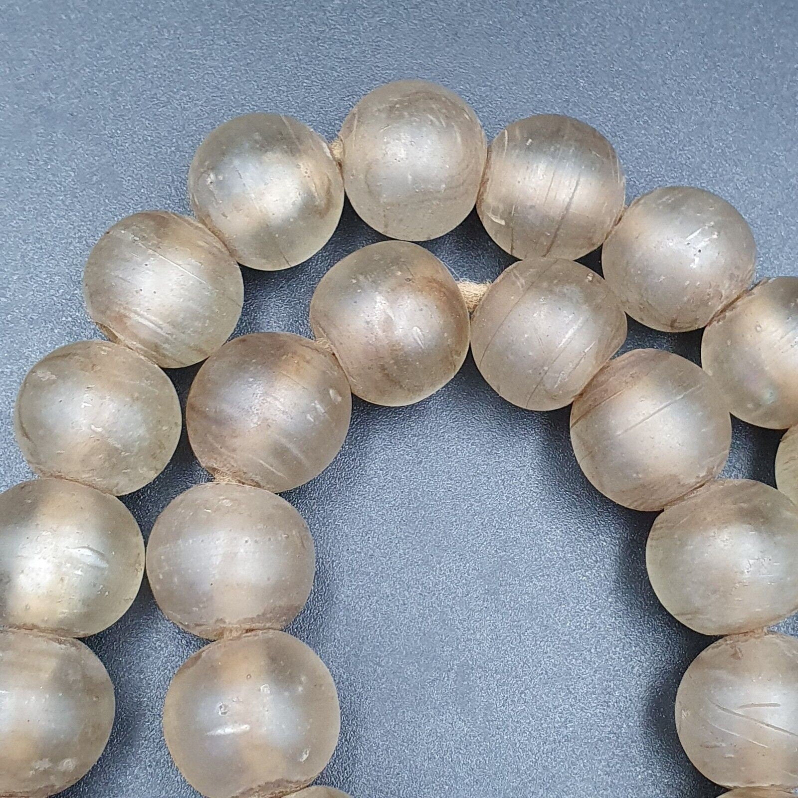 African trade beads antique rare  bubbles beads white clear round 15-18mm