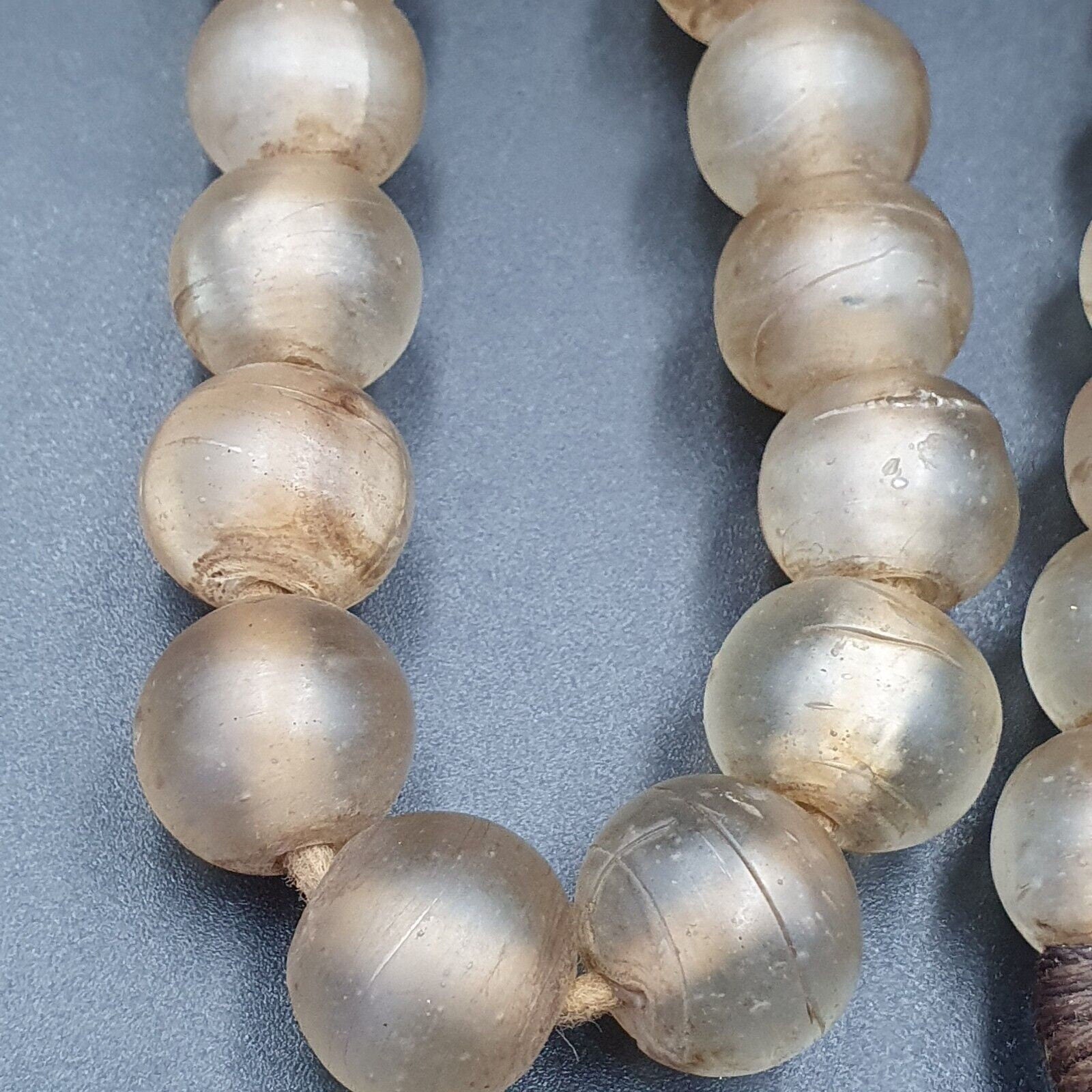 African trade beads antique rare  bubbles beads white clear round 15-18mm