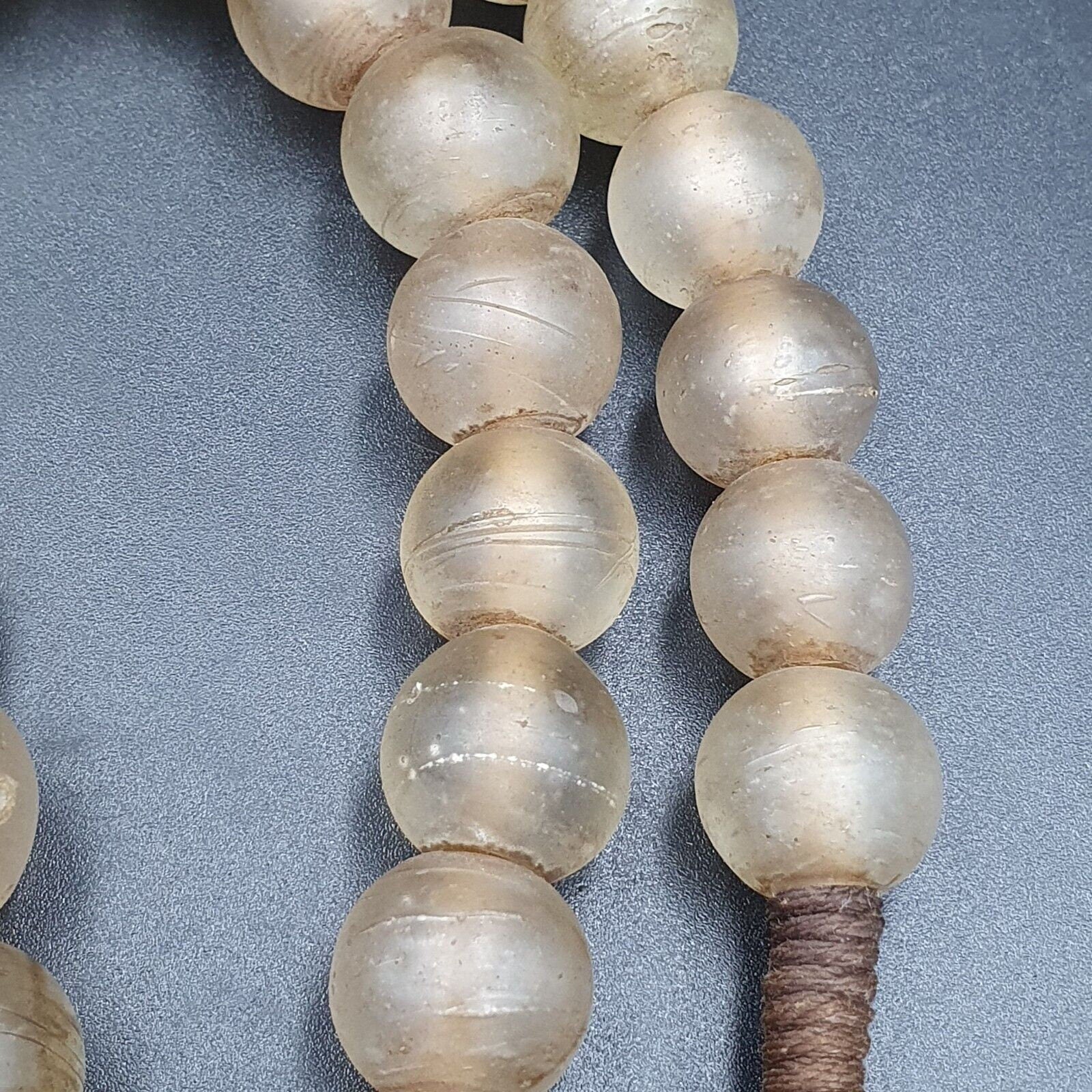 African trade beads antique rare  bubbles beads white clear round 15-18mm