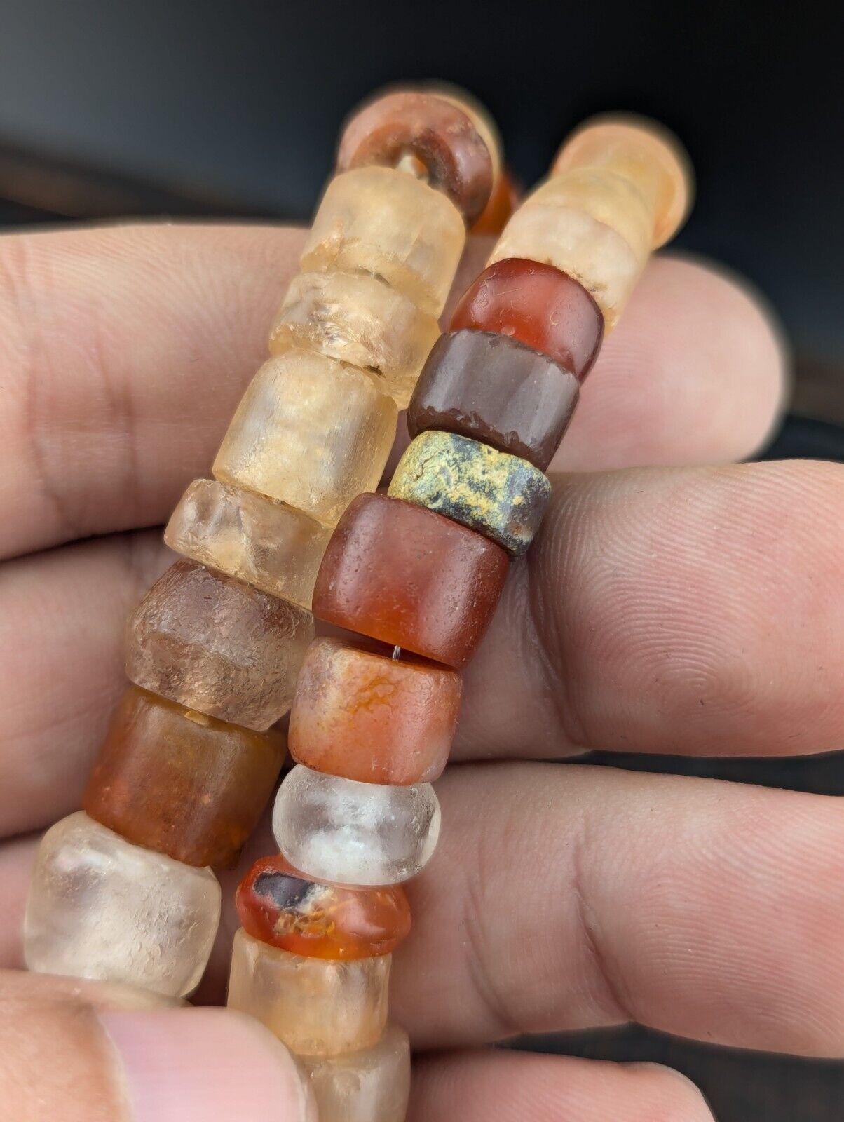 Ancient african agate crystal carnelian and quartz beads necklace