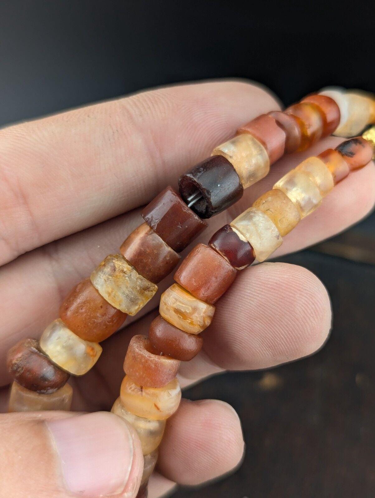 Ancient african agate crystal carnelian and quartz beads necklace