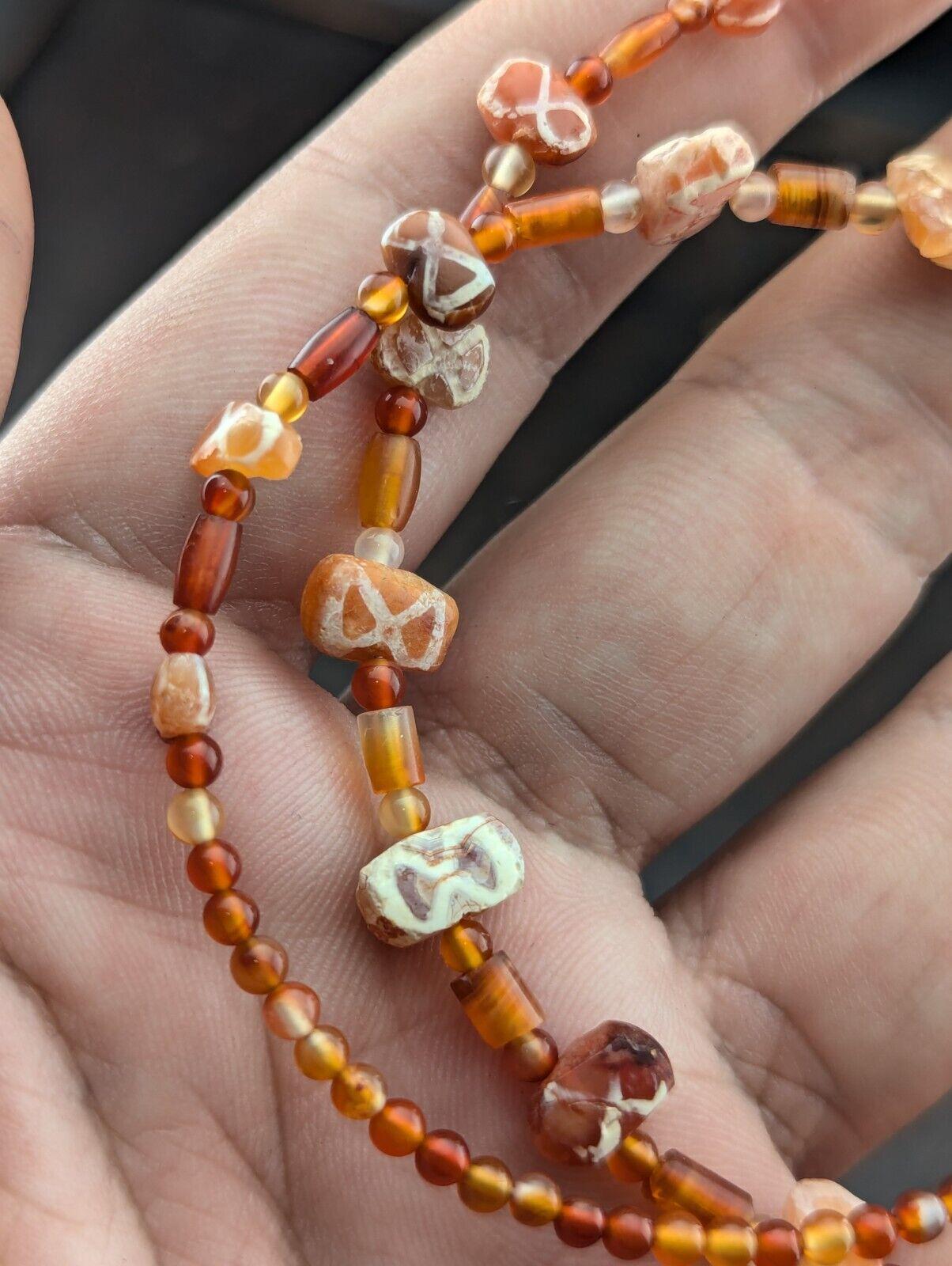 Ancient etched agate bead decorated carnelian beads necklace