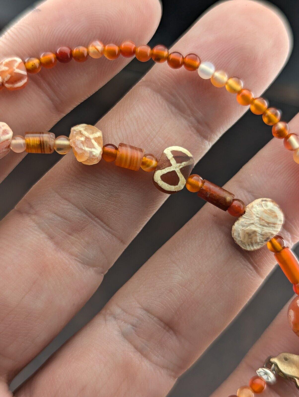 Ancient etched agate bead decorated carnelian beads necklace