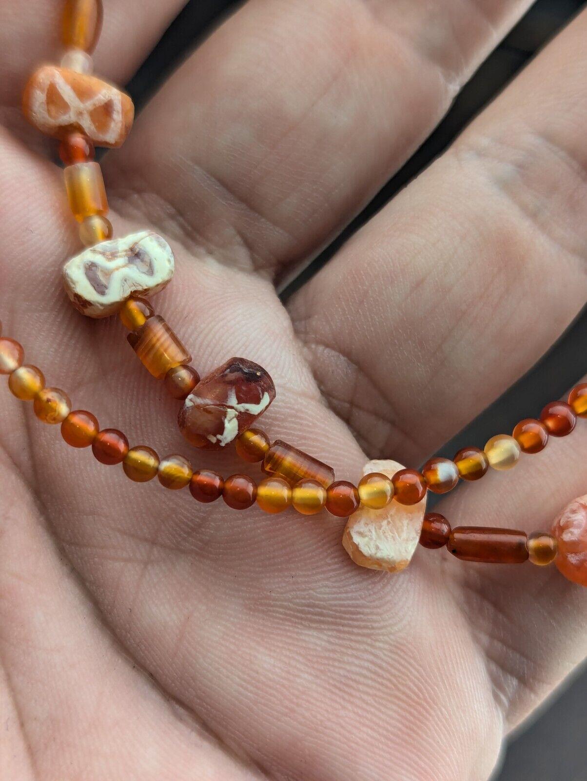 Ancient etched agate bead decorated carnelian beads necklace