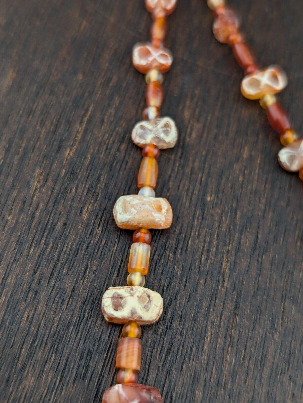Ancient etched agate bead decorated carnelian beads necklace