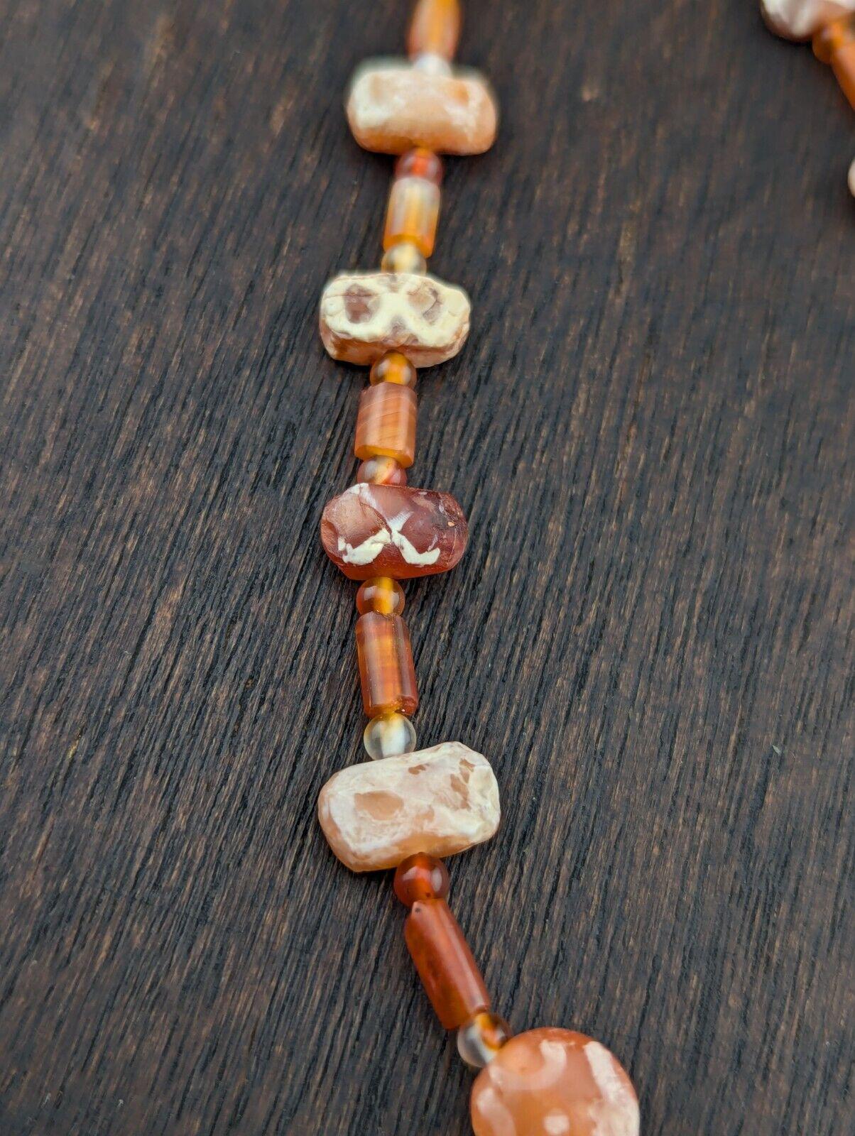Ancient etched agate bead decorated carnelian beads necklace