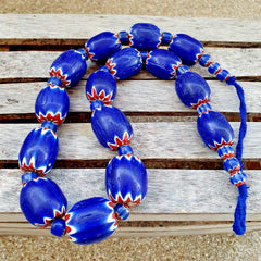 400 grams venetian style blue chevron glass beads big size long strandGift