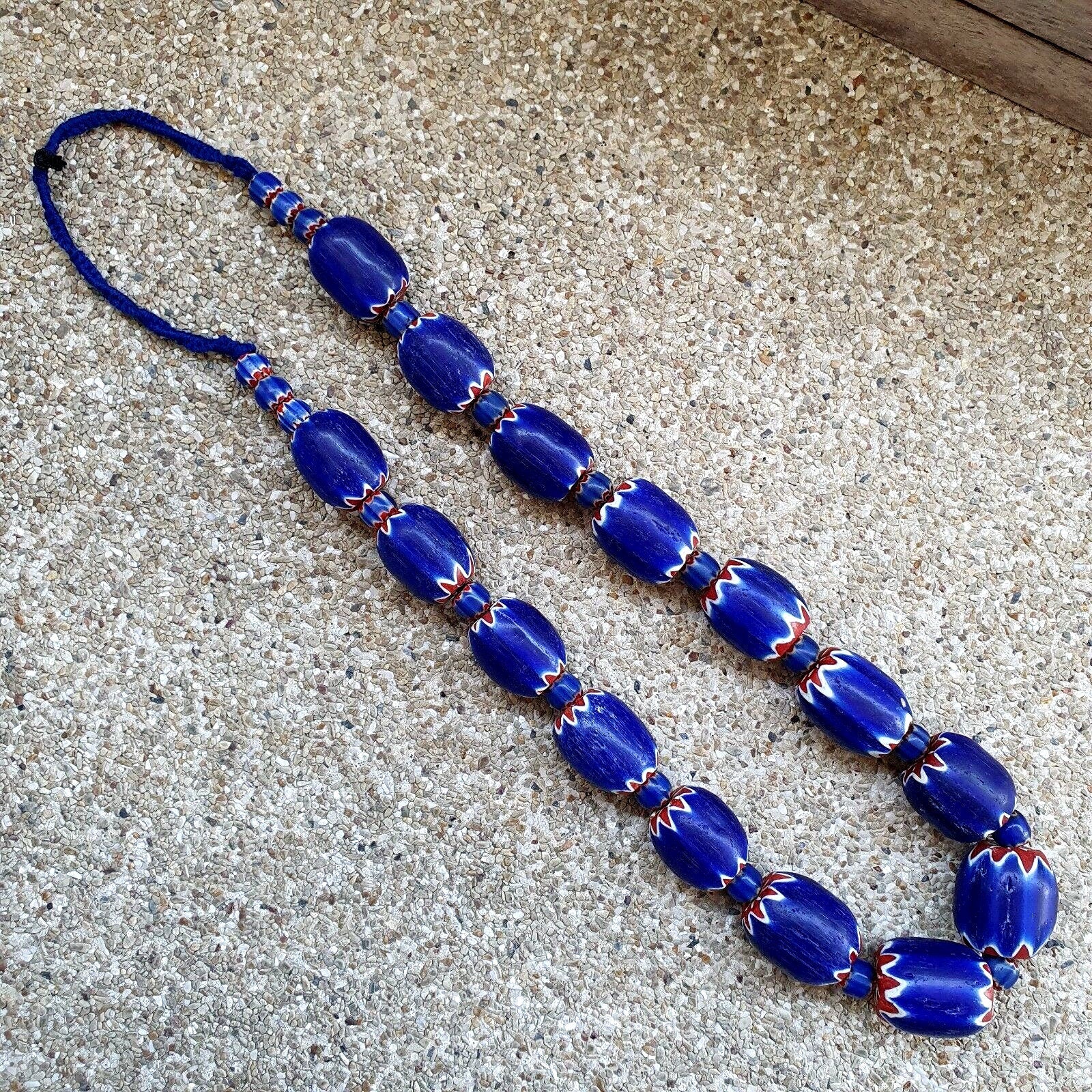 400 grams venetian style blue chevron glass beads big size long strandGift