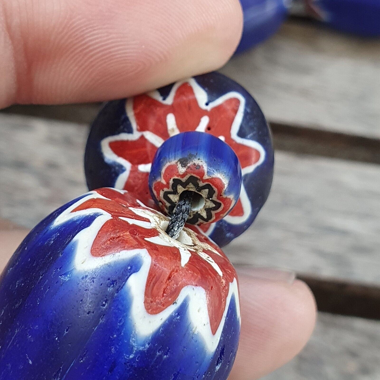 400 grams venetian style blue chevron glass beads big size long strandGift