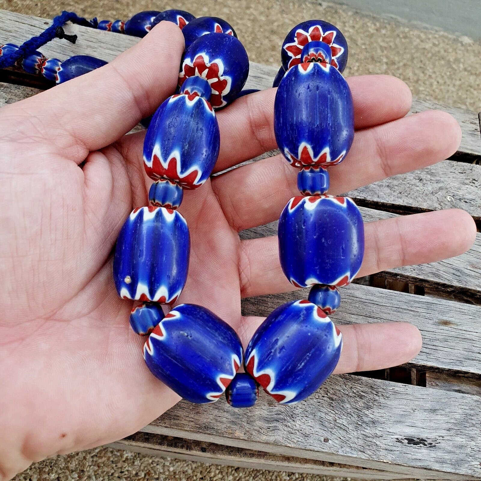 400 grams venetian style blue chevron glass beads big size long strandGift