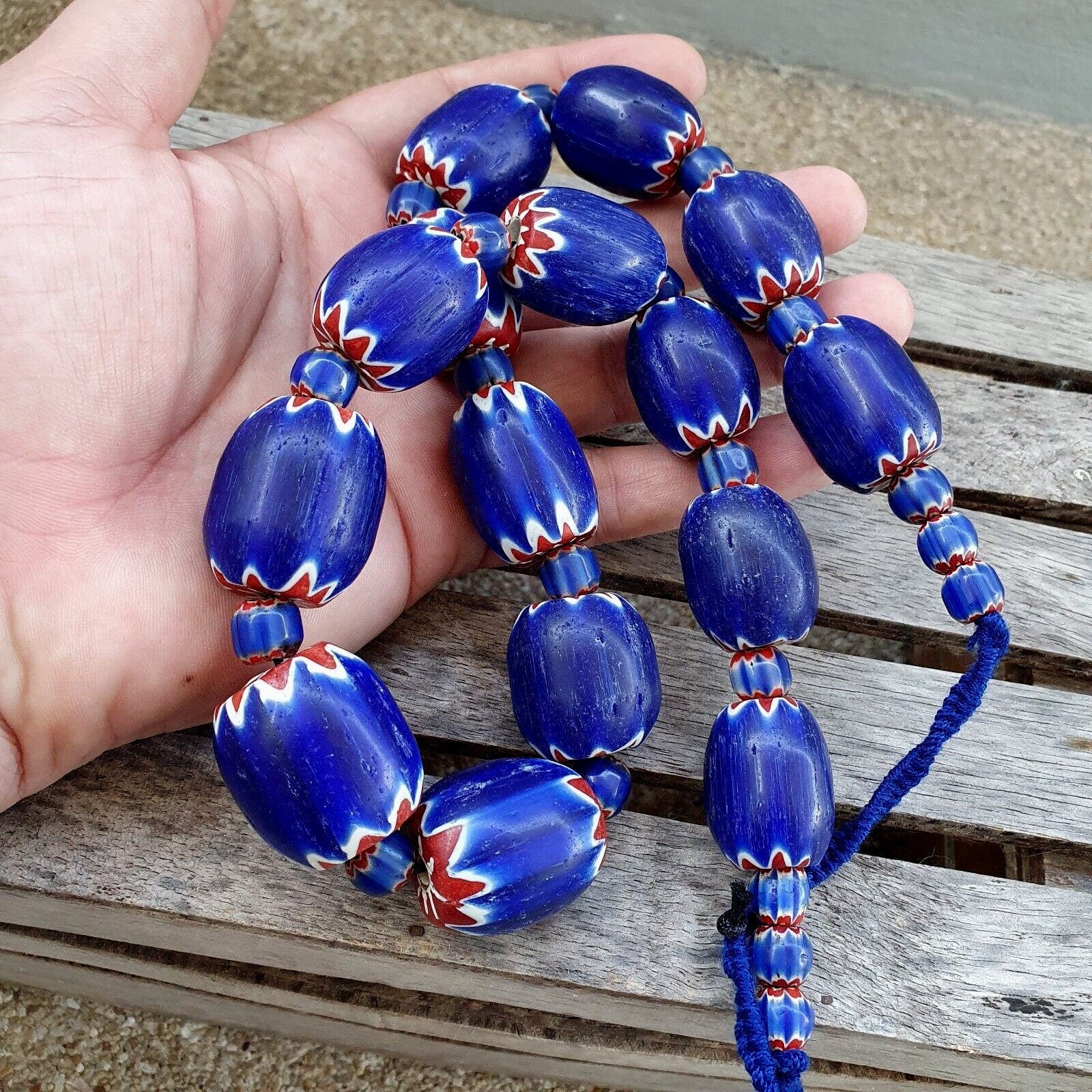 400 grams venetian style blue chevron glass beads big size long strandGift