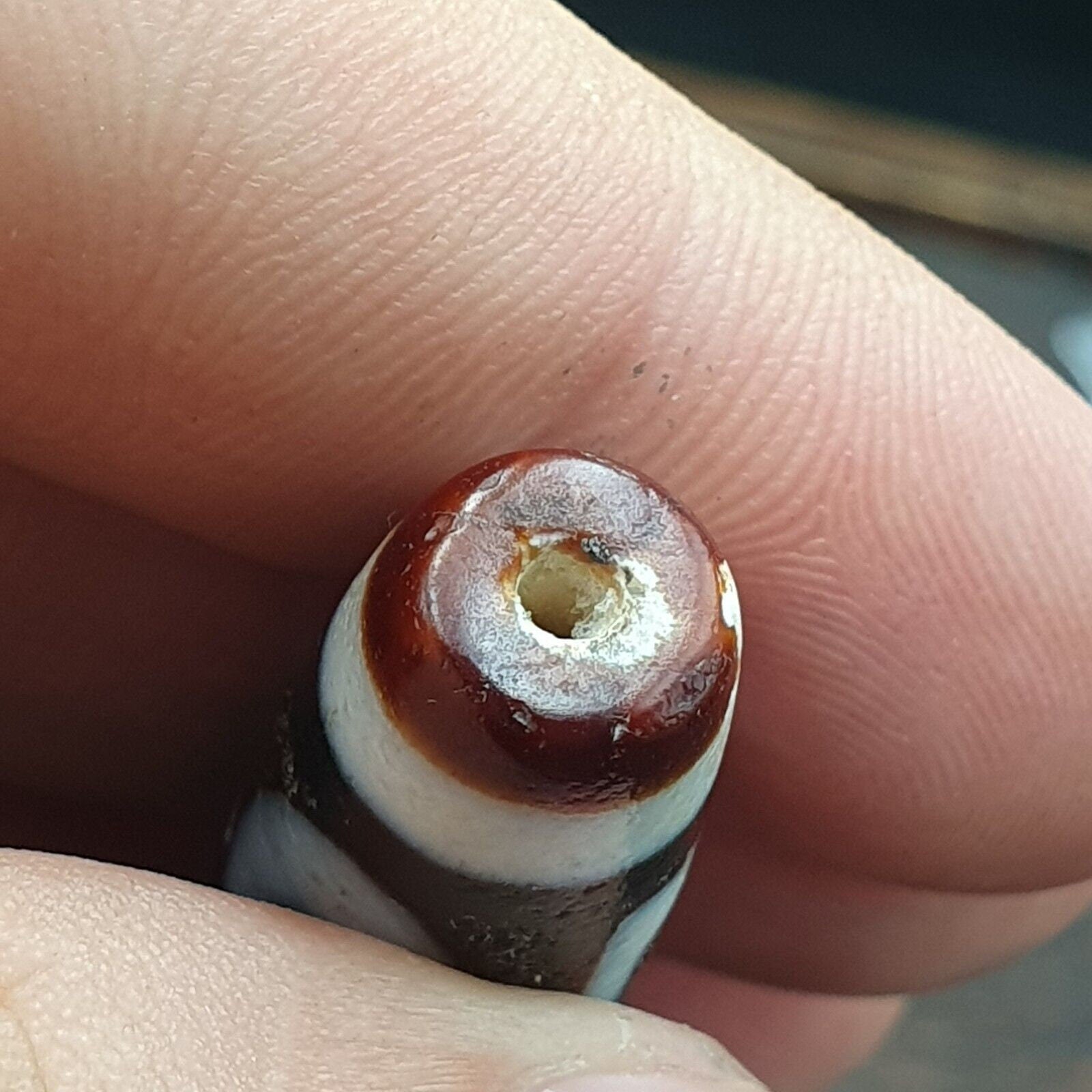 Vintage indo tibetan 2 eyes rare patterns dzi chung agate amulet bead