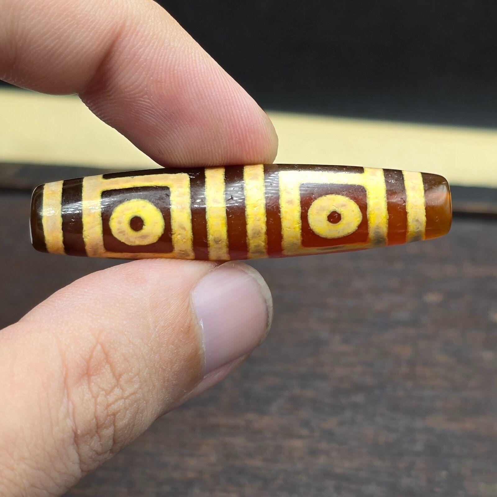 4 eyes himalayan tibetan agate dzi unique pattern spiritual amulet mala bead