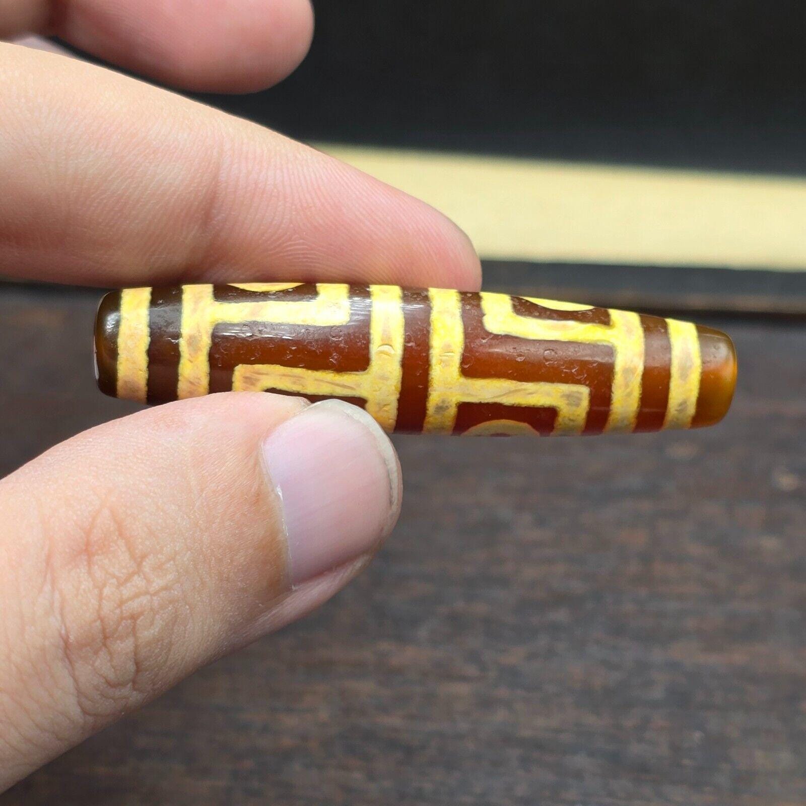 4 eyes himalayan tibetan agate dzi unique pattern spiritual amulet mala bead