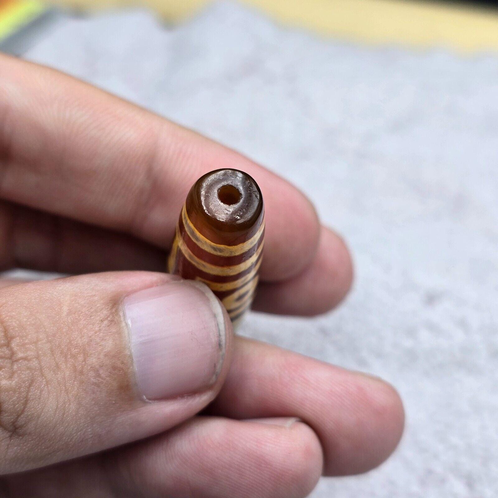 4 eyes himalayan tibetan agate dzi unique pattern spiritual amulet mala bead