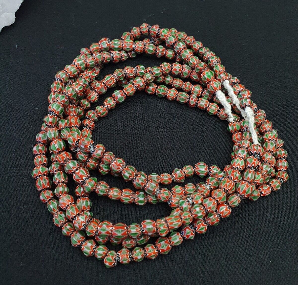Tiny green red chevrons venetian beads african necklace 7mm