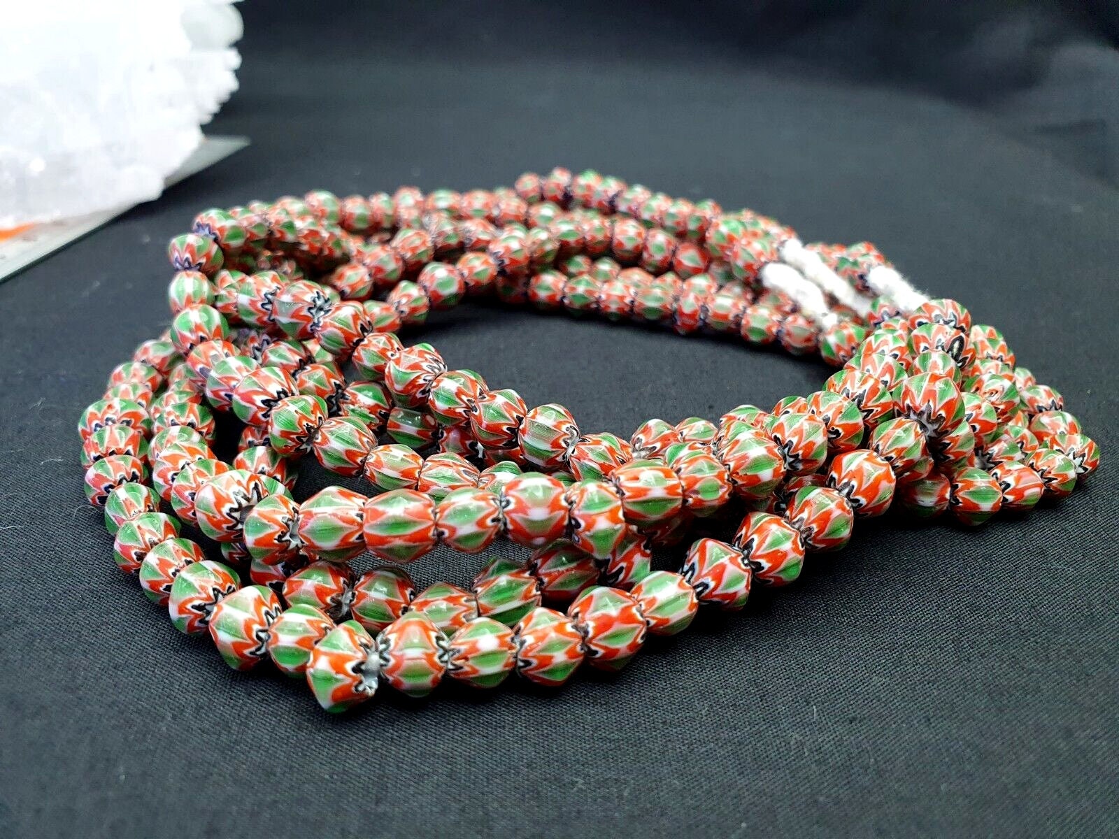 Tiny green red chevrons venetian beads african necklace 7mm