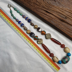 Vintage african beads chevron glass, pumtek, agate and nepal pendant necklaceGift