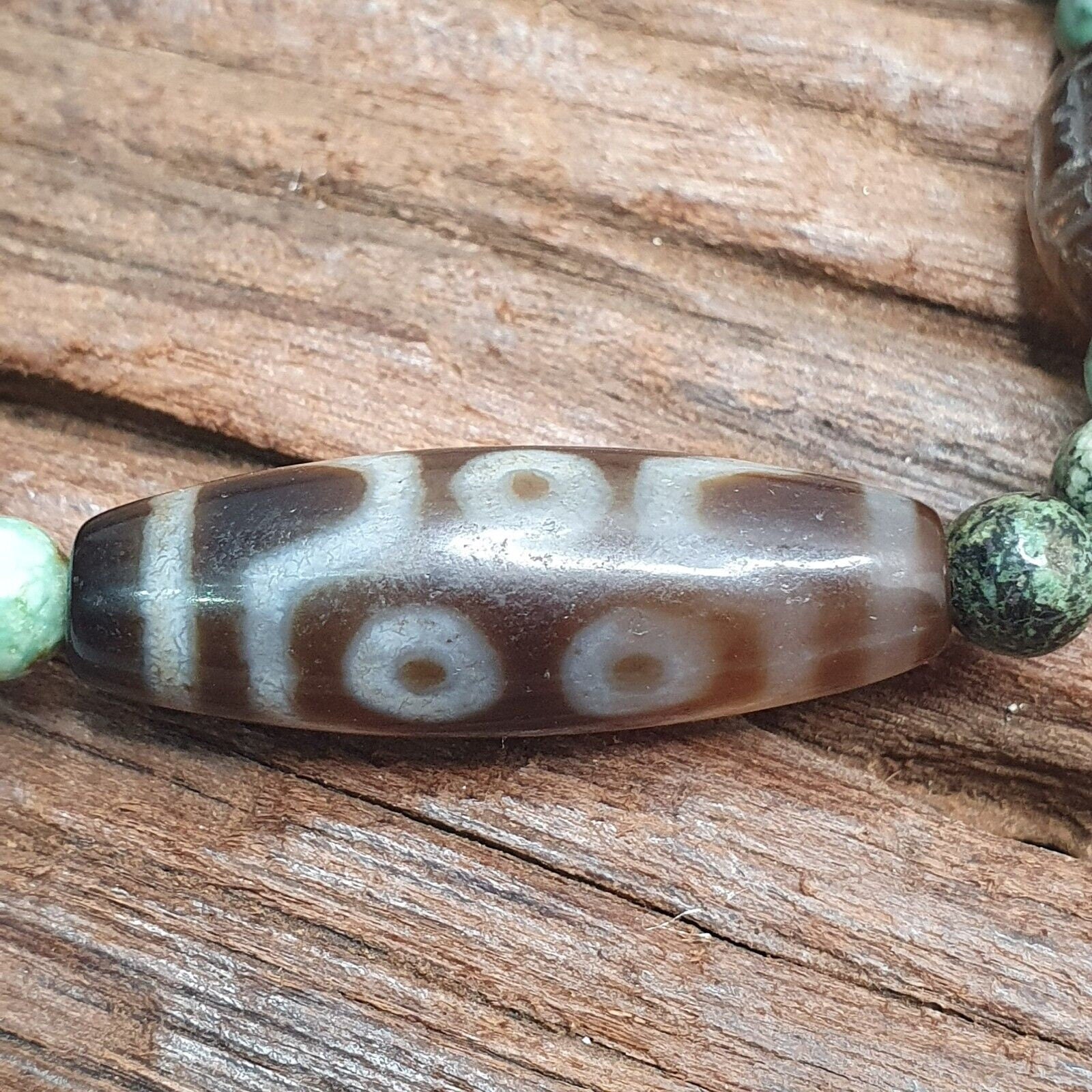 Himalayan indo tibetan dzi beads with african turquoise amulet necklace