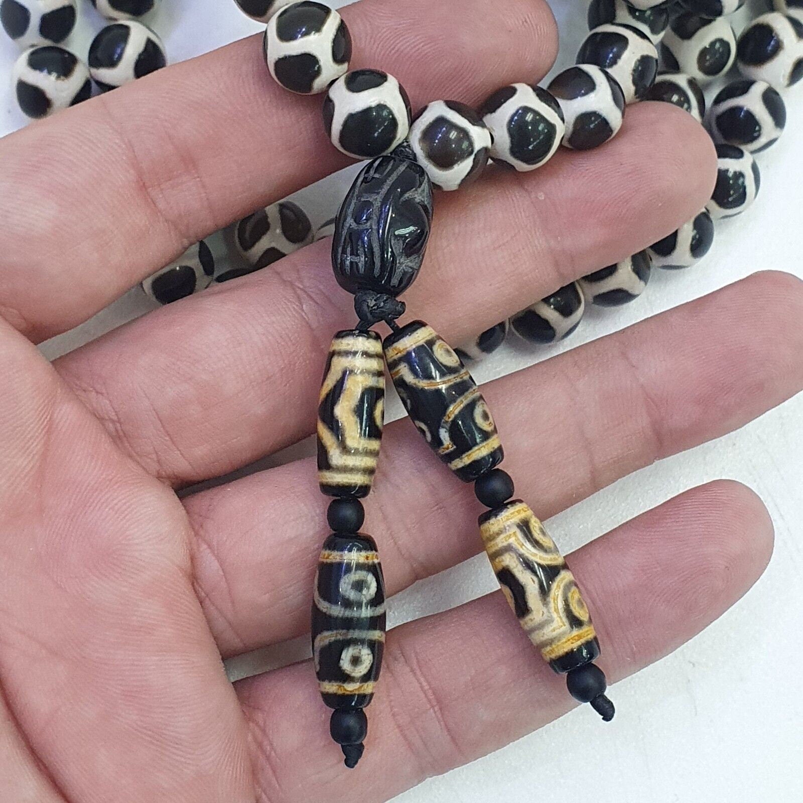 Vintage Etched Agate Budhi Mala: 108 Beads Buddhist Rosary