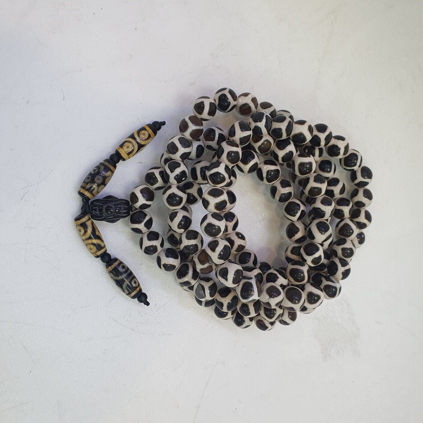 Vintage Etched Agate Budhi Mala: 108 Beads Buddhist Rosary