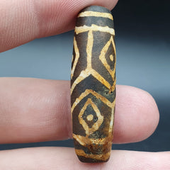 Antique south asian burmese old pyu tribe pumtek petrified wood stone bead