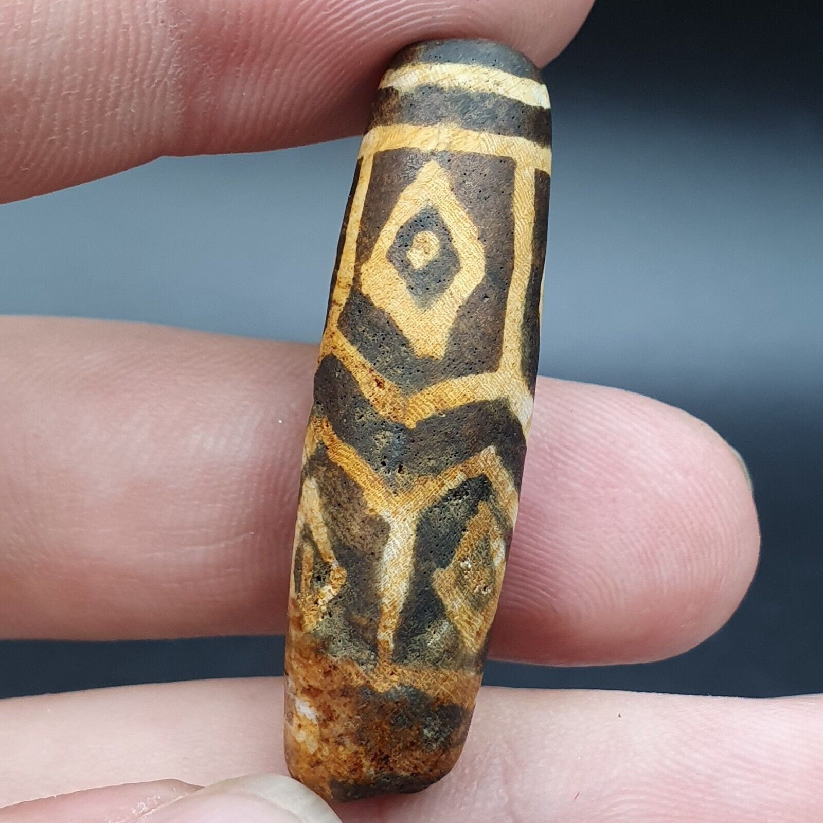 Antique south asian burmese old pyu tribe pumtek petrified wood stone bead