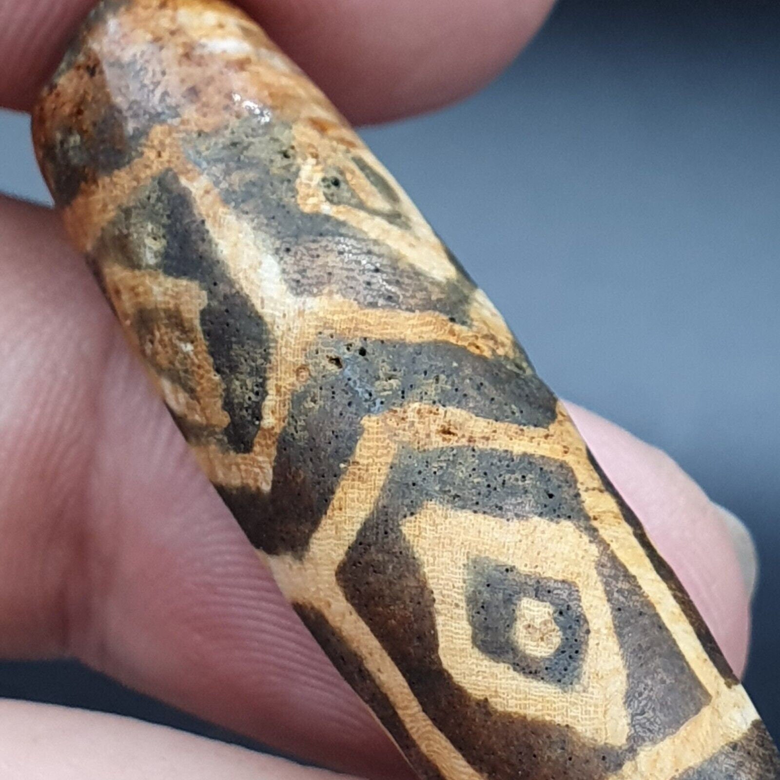 Antique south asian burmese old pyu tribe pumtek petrified wood stone bead