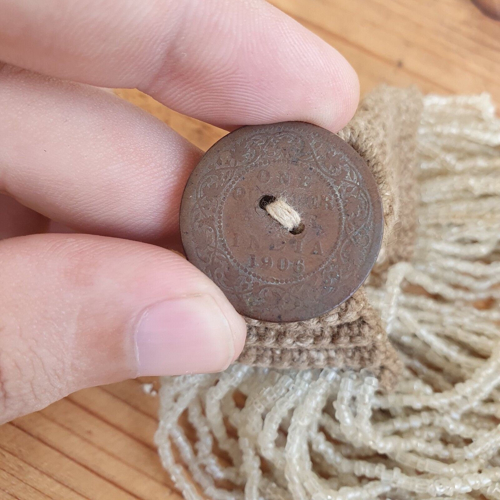 Vintage tiny crystal white seed glass beads with coin tribal jewelry necklaceGift