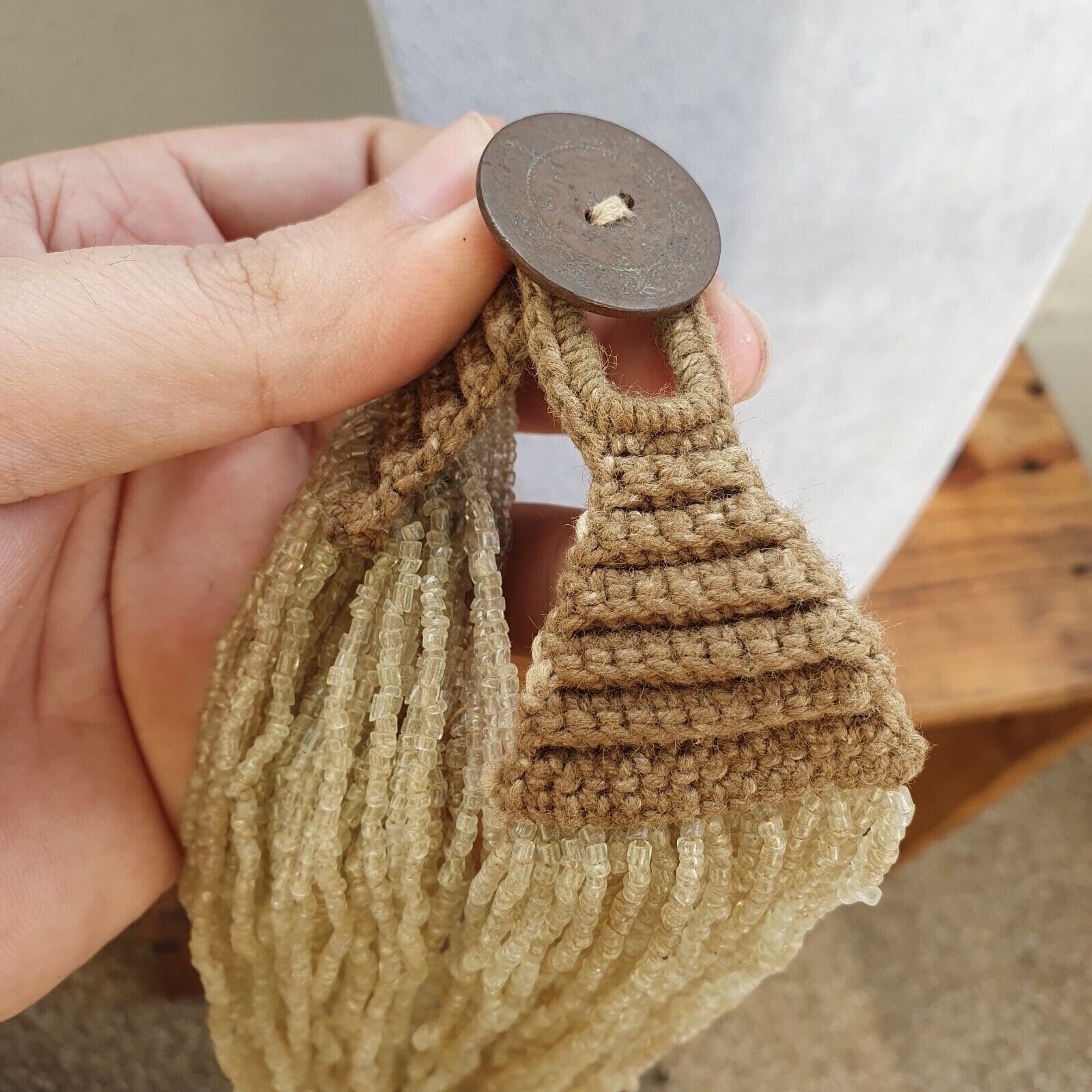 Vintage tiny crystal white seed glass beads with coin tribal jewelry necklaceGift