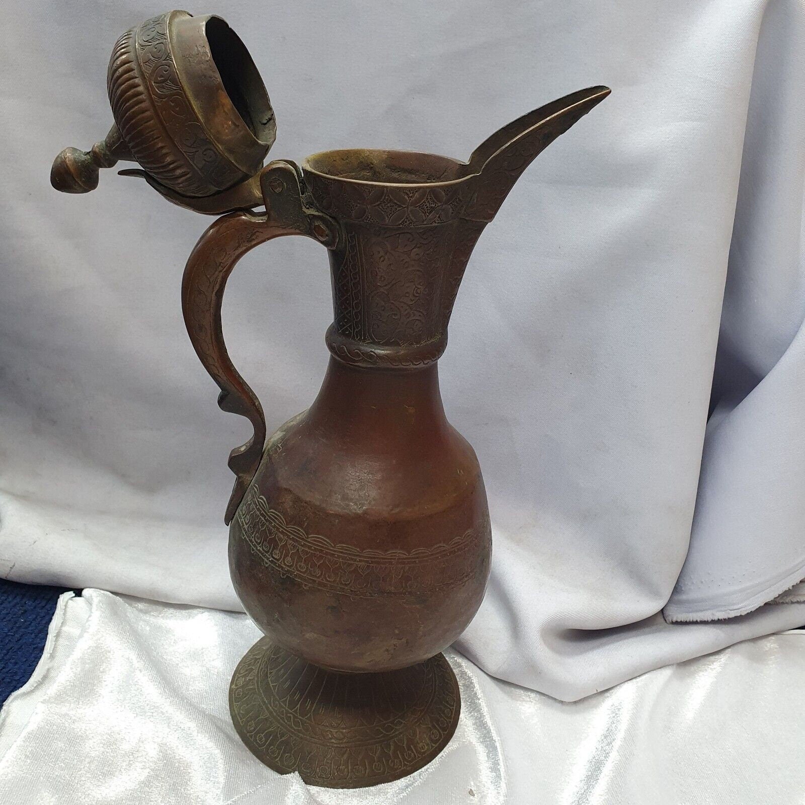 19th c antique bronze copper jug hand carved museum quality unique tea pot
