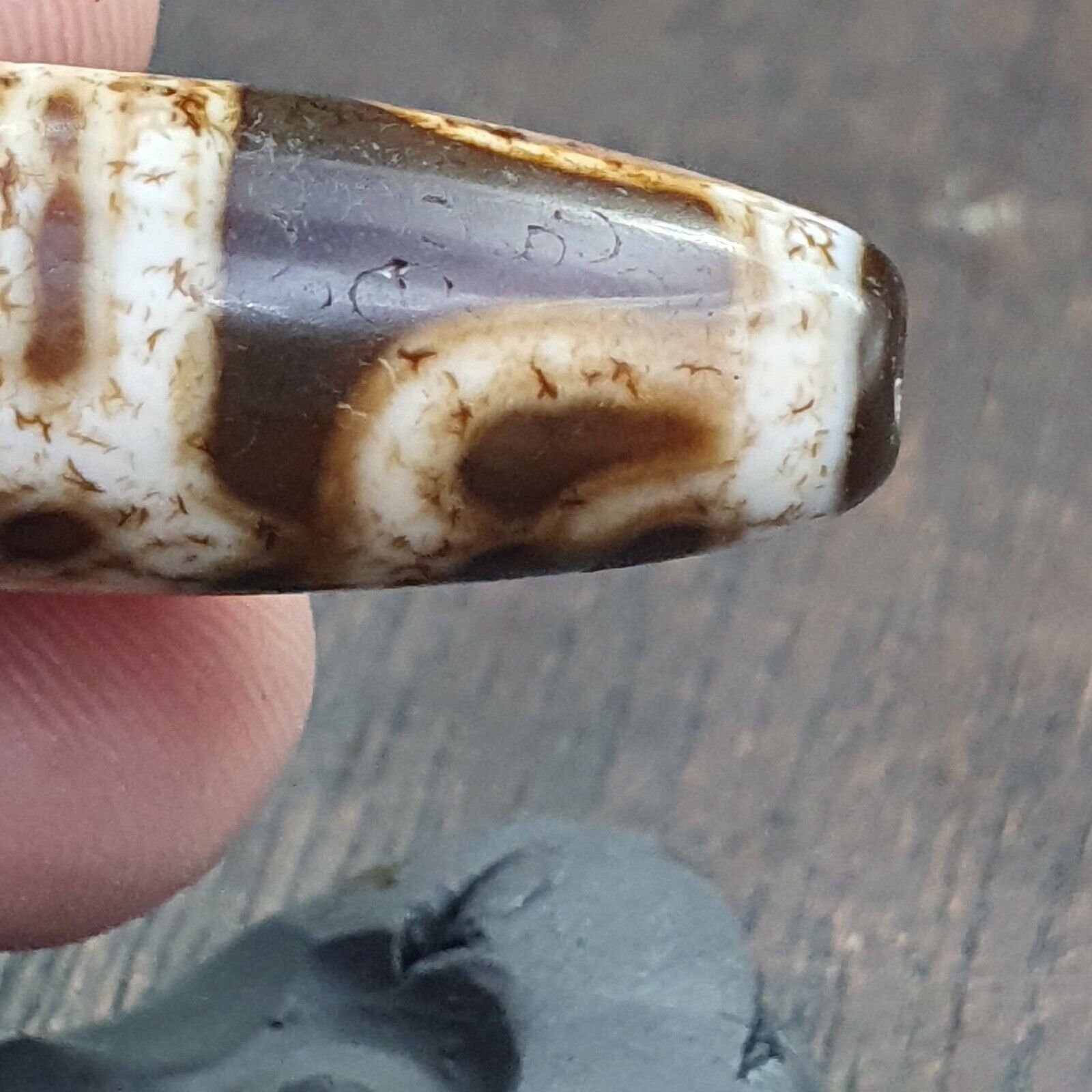 Vintage Agate Dzi Bead Amulet: Indo Tibetan Stone Pendant