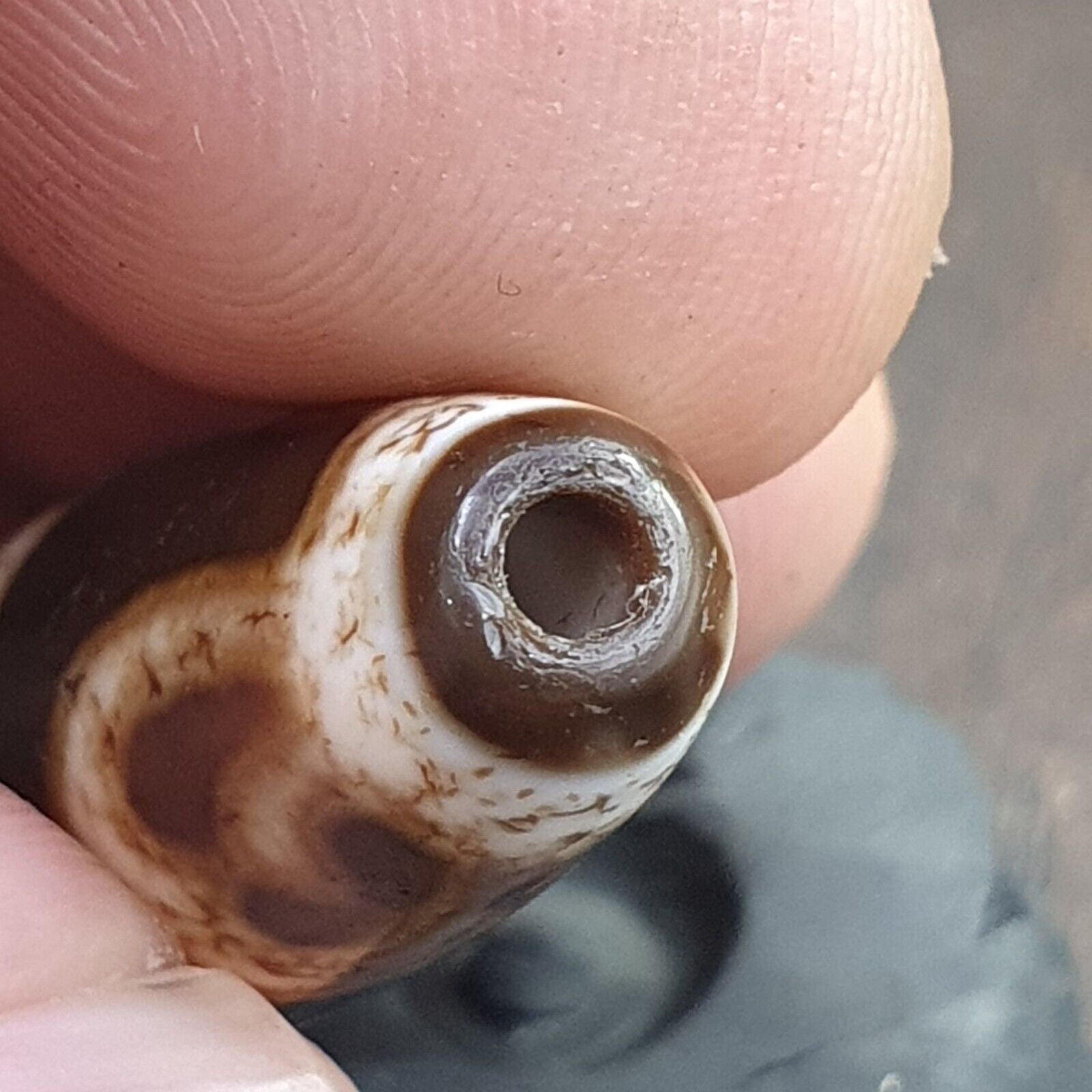 Vintage Agate Dzi Bead Amulet: Indo Tibetan Stone Pendant