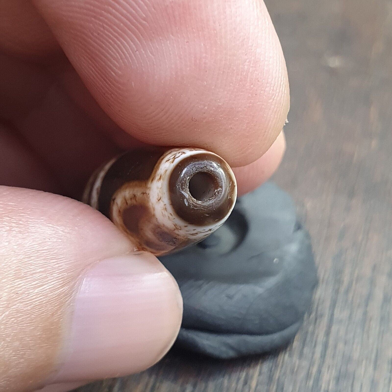 Vintage Agate Dzi Bead Amulet: Indo Tibetan Stone Pendant