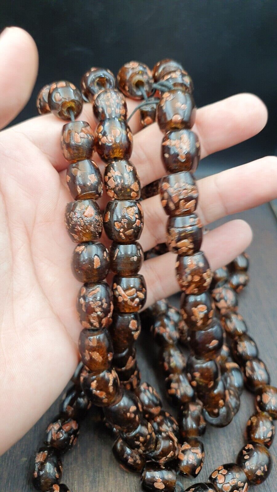 Vintage glass beads aventurine brown fancy trade beads 15x15mmGift