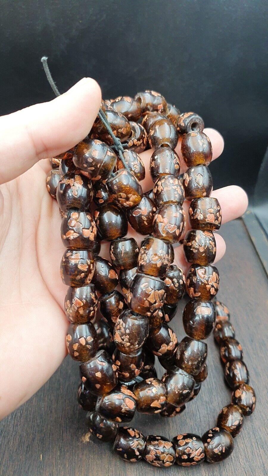 Vintage glass beads aventurine brown fancy trade beads 15x15mmGift