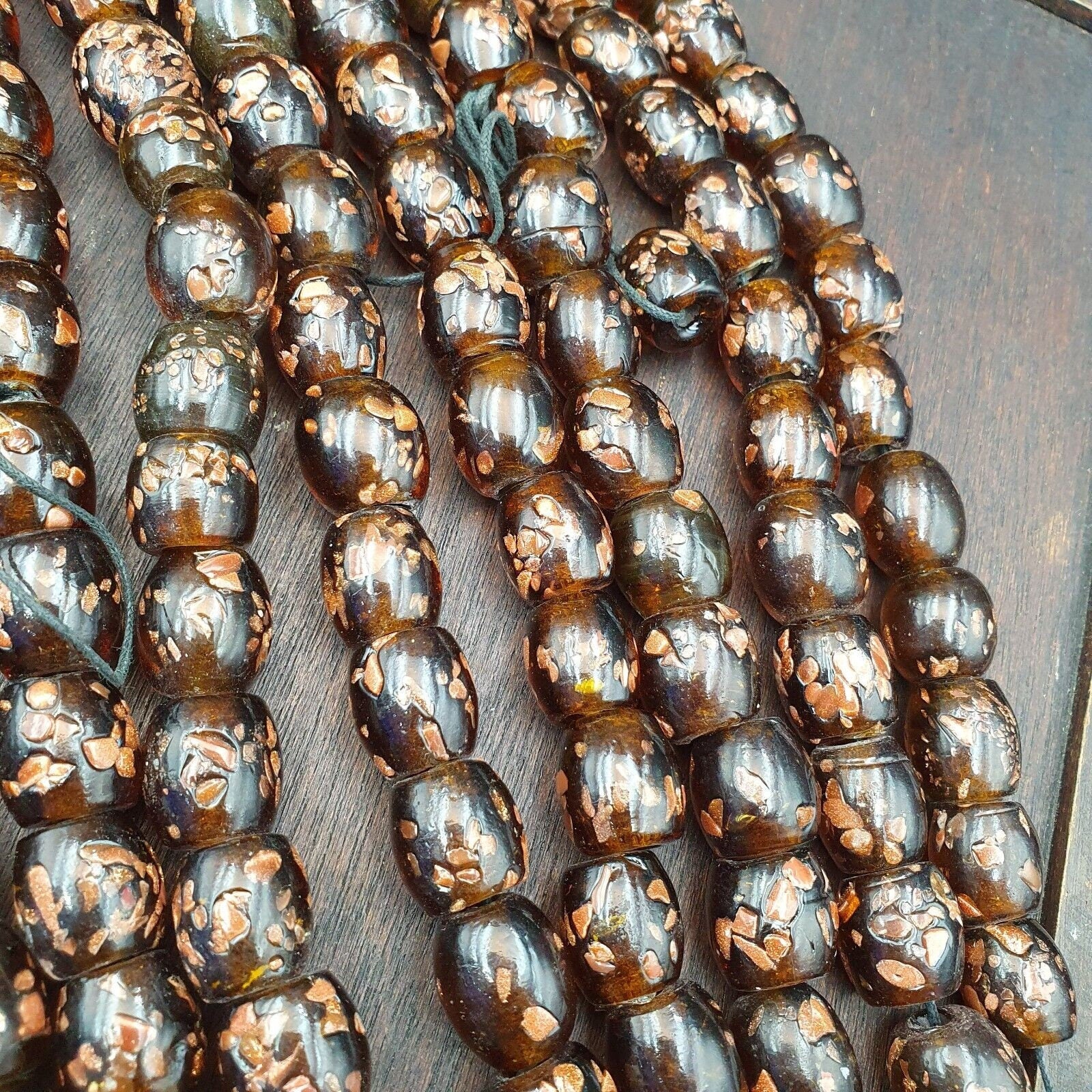 Vintage glass beads aventurine brown fancy trade beads 15x15mmGift