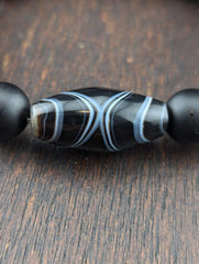 Vintage agate and black onyx beads bracelet #jn-br2