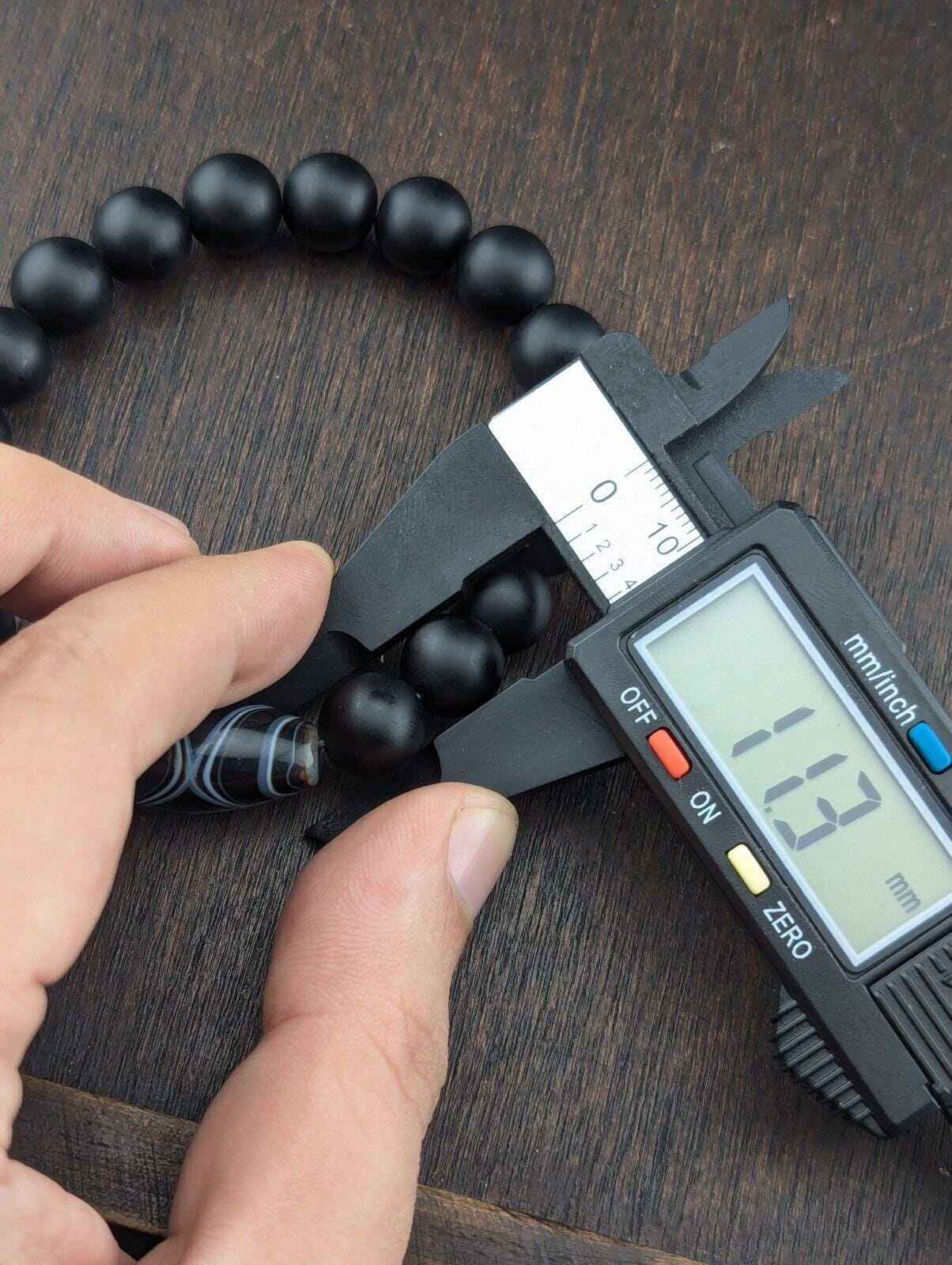 Vintage agate and black onyx beads bracelet #jn-br2