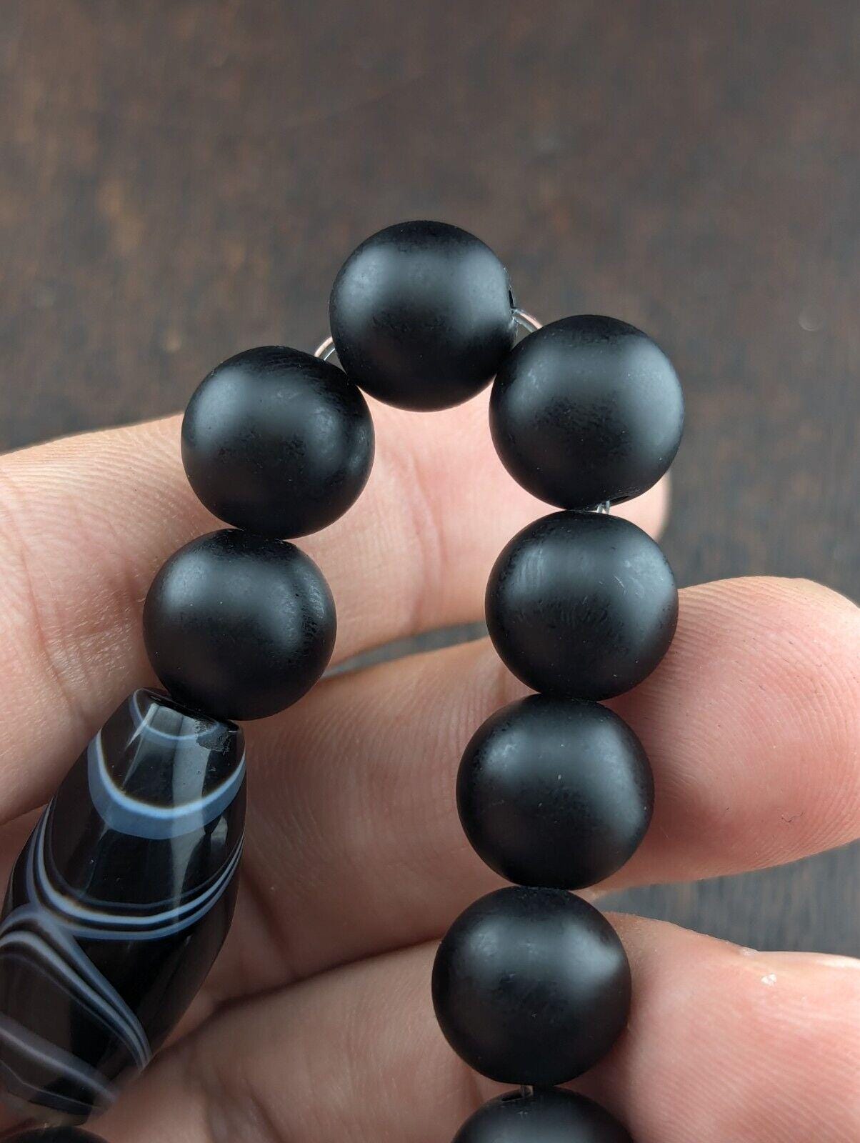 Vintage agate and black onyx beads bracelet #jn-br2