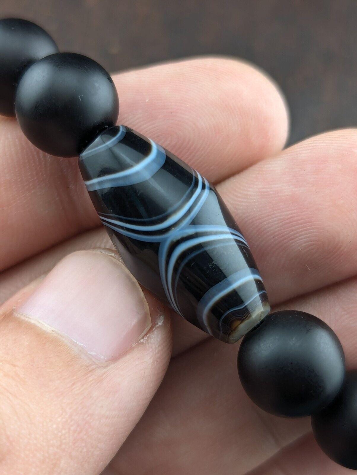 Vintage agate and black onyx beads bracelet #jn-br2