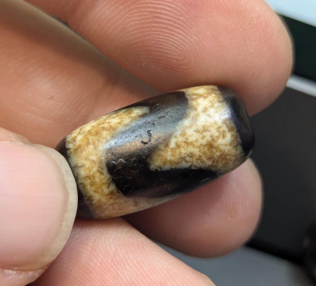 2 vintage old himalayan indo tibetan dogteeth dzi agate bead unique pattern