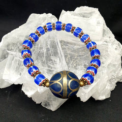 Vintage Blue Venetian Chevron Bead Bracelet: Afghan Style
