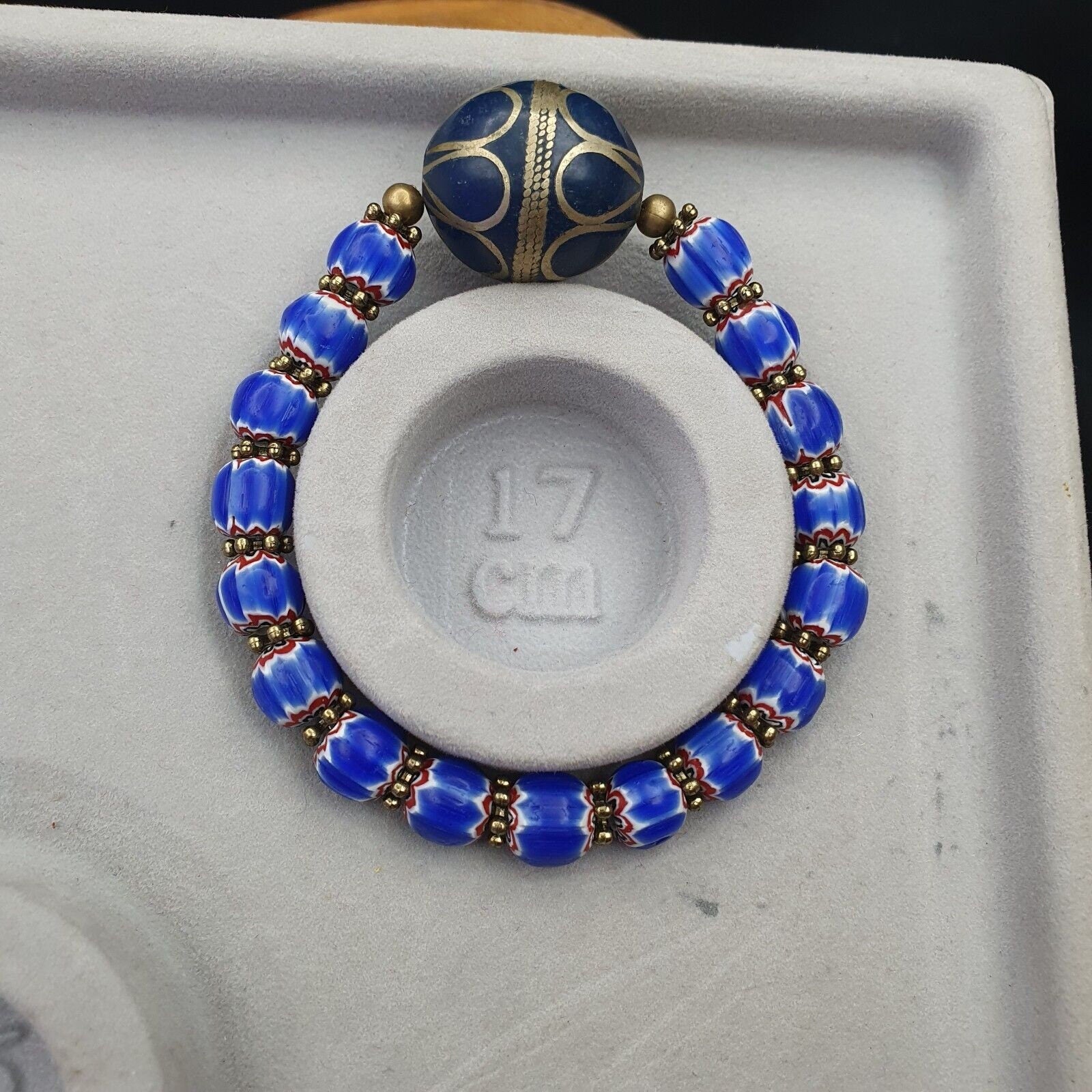 Vintage Blue Venetian Chevron Bead Bracelet: Afghan Style
