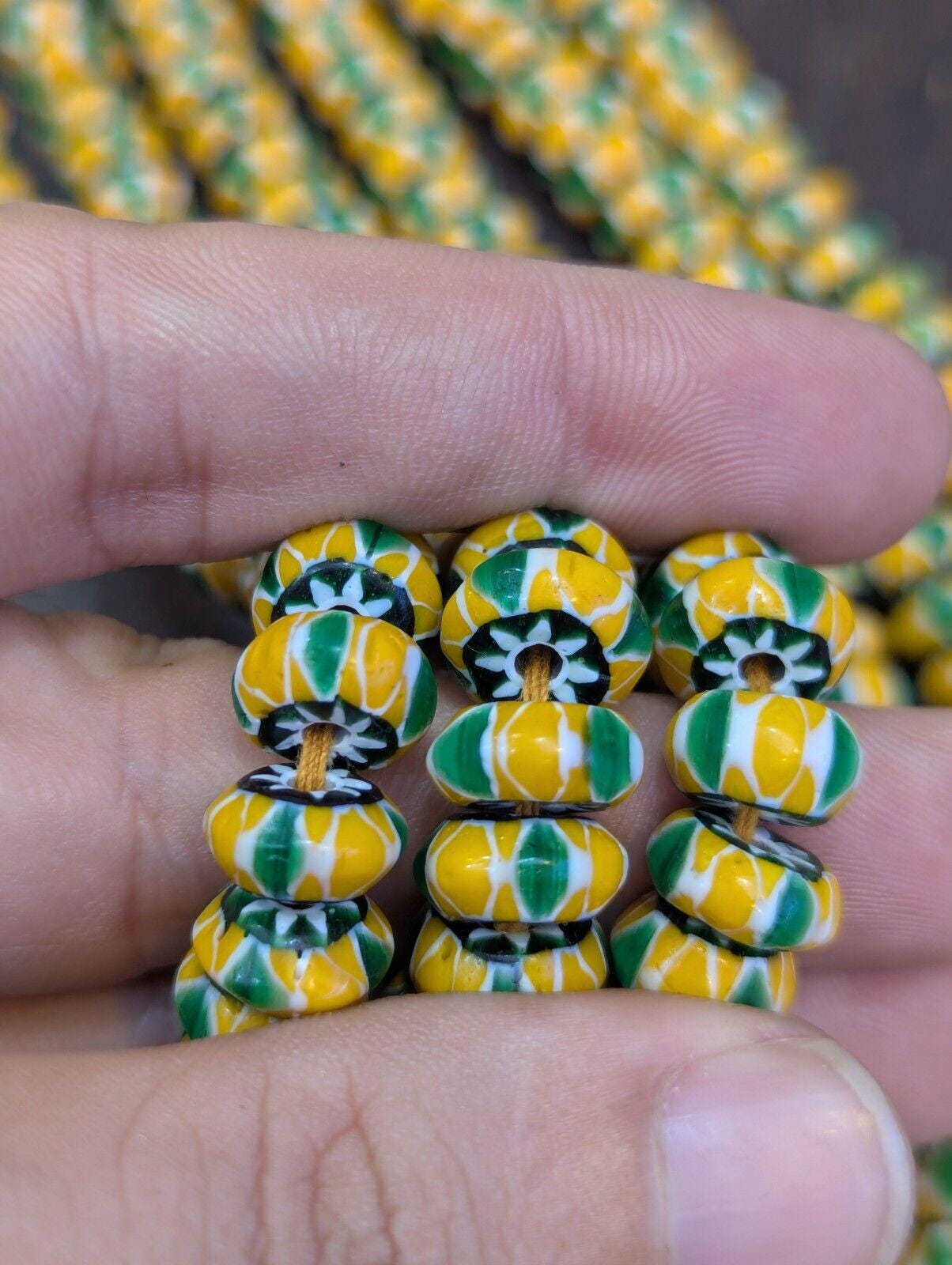 Vintage chevron beads venetian african style glass 10mm beads long strandGift