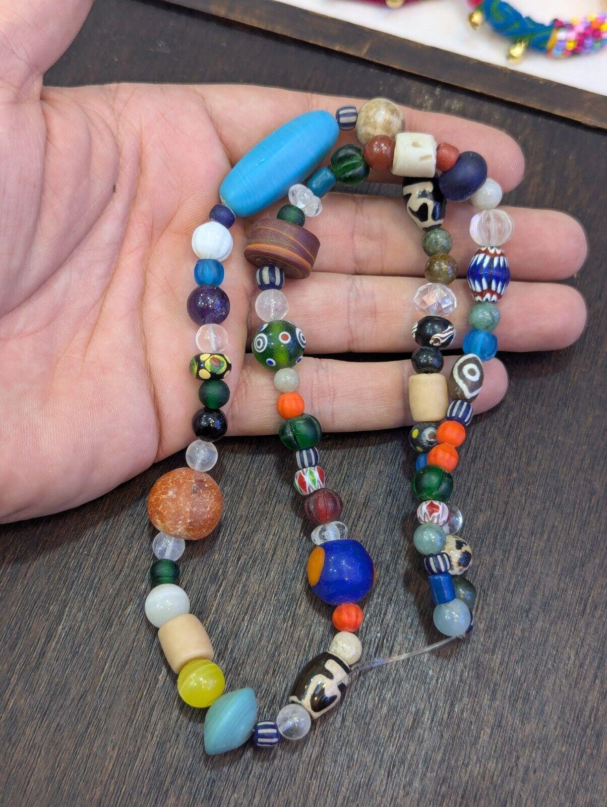 Vintage glass stones crystal mix beads necklace jn-2Gift