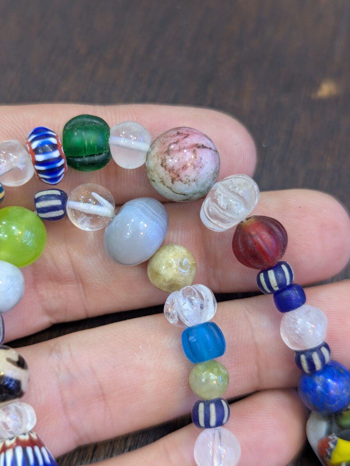 Vintage glass stones crystal mix beads necklace jn-1Gift