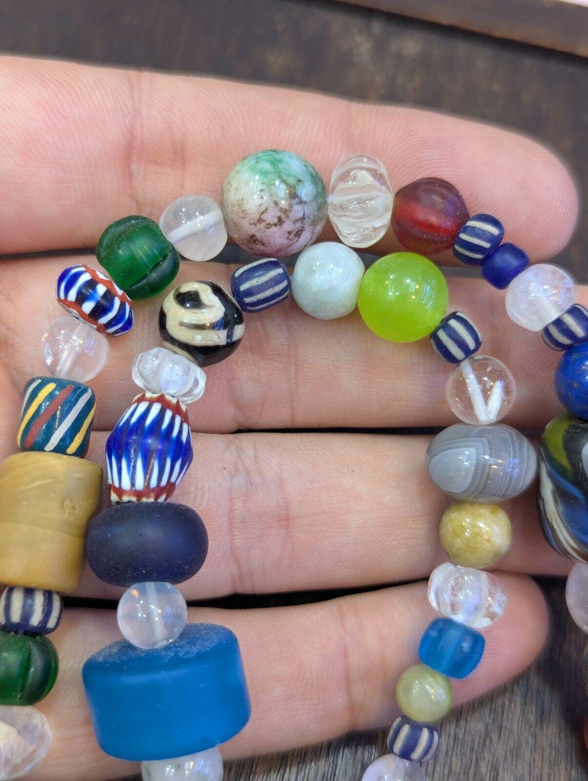 Vintage glass stones crystal mix beads necklace jn-1Gift